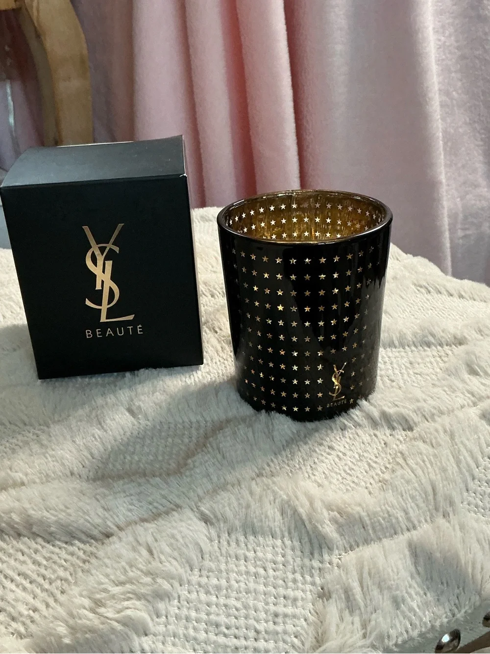 Yves Saint Laurent Black and Gold Star Cutout Candle Holder